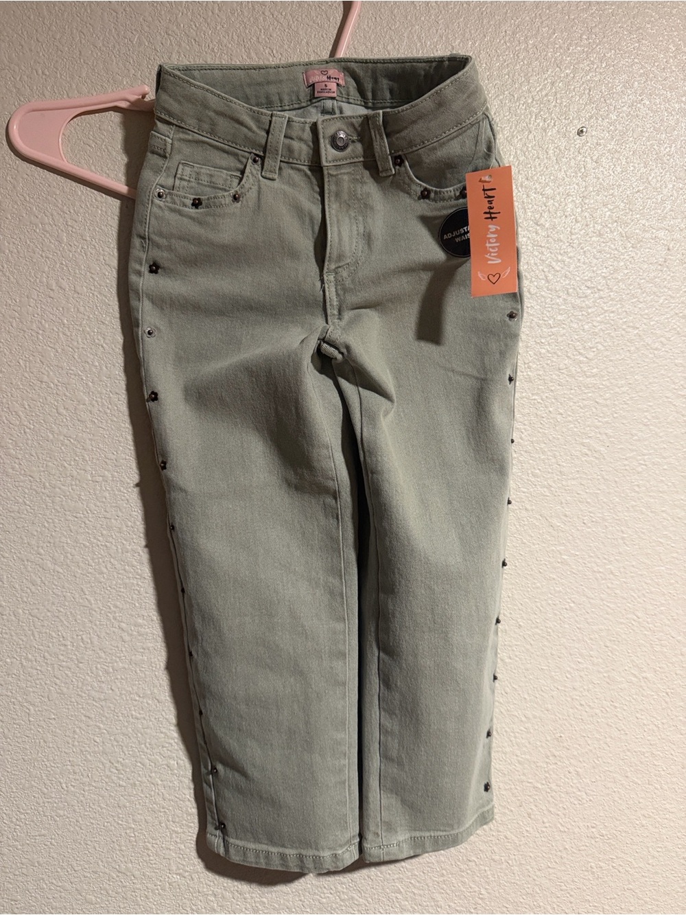 wild fable Girls Straight Leg Jeans in Light Sage with Side Studs